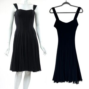 $215 ELANA KATTAN MAXIMA Fit N Flare Mesh Lettuce Hem 90S Y2K Black Dress S